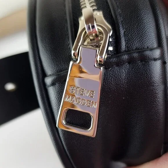 Steve Madden Black Belt Bag Fanny Pack Waist Diamond Weave NWOT - Picture 3 of 8